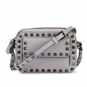 New Valentino Garavani  Rockstud Crossbody Bag Gray Leather Adjustable Strap